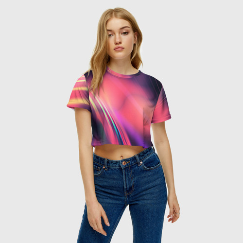 Женская футболка Crop-top 3D Lighting, цвет 3D печать - фото 3