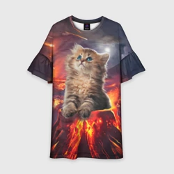 Детское платье 3D Кот на вулкане