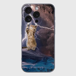 Чехол для iPhone 16 Pro Max силиконовый с защитой камеры Кот и молния