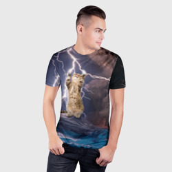 Мужская футболка 3D Slim Кот и молния - фото 2