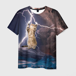 Мужская футболка 3D Кот и молния
