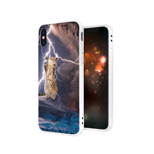 Чехол для iPhone X матовый Кот и молния Фото 01 Чехол для iPhone X матовый Кот и молния Фото 01
