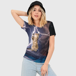 Женская футболка 3D Slim Кот и молния - фото 2