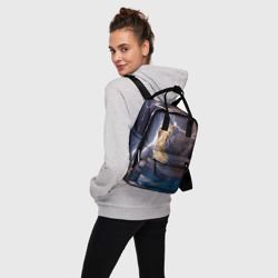 Рюкзак с принтом Кот и молния для женщины, вид на модели спереди №3. Цвет основы: белый