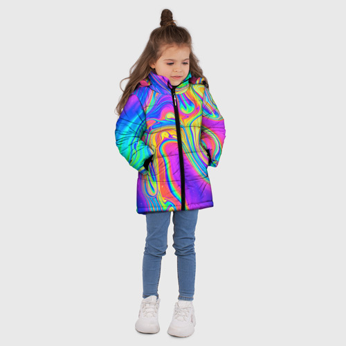 Зимняя куртка для девочек 3D Цветные разводы, цвет черный - фото 5
