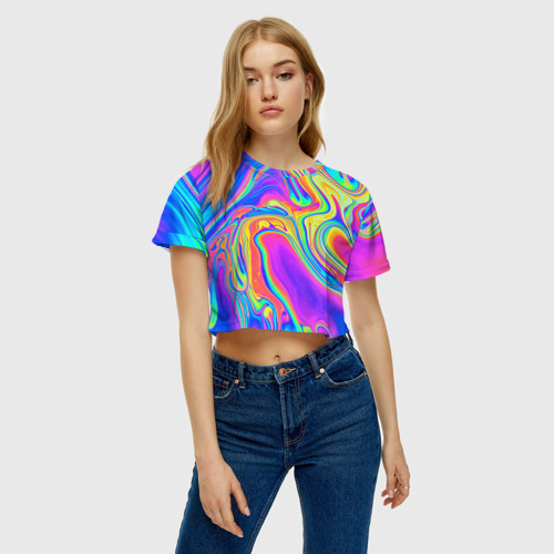 Женская футболка Crop-top 3D Цветные разводы, цвет 3D печать - фото 3