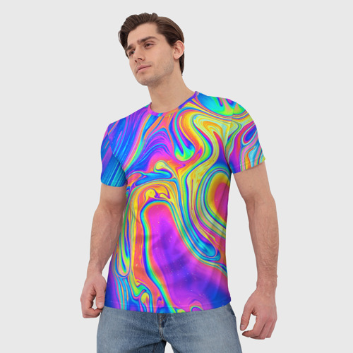 Мужская футболка 3D Цветные разводы, цвет 3D печать - фото 3