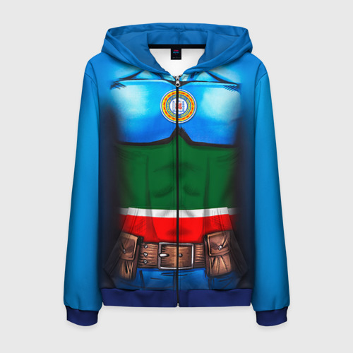 Мужская толстовка 3D на молнии Капитан Чечня, цвет синий