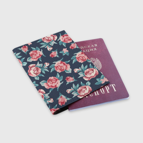 Обложка для паспорта матовая кожа Розы, цвет черный - фото 3