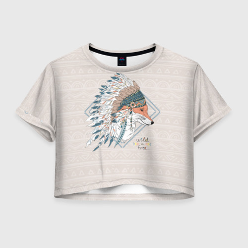 Женская футболка Crop-top 3D Лиса в перьях, цвет 3D печать