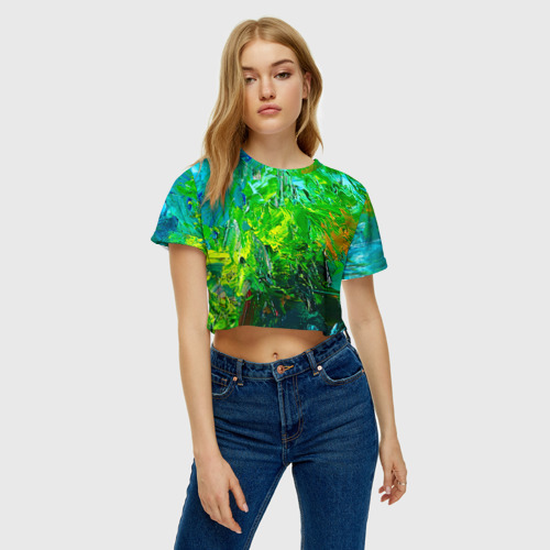 Женская футболка Crop-top 3D Холст, цвет 3D печать - фото 3