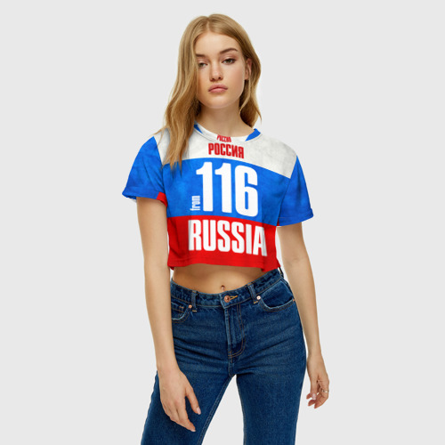 Женская футболка Crop-top 3D Russia from 116 region, цвет 3D печать - фото 3