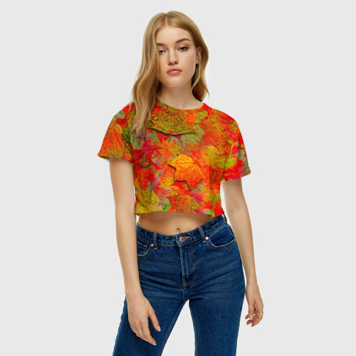 Женская футболка Crop-top 3D Лист клёна, цвет 3D печать - фото 3