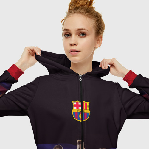 Женская толстовка 3D на молнии ФК Барселона, цвет красный - фото 5
