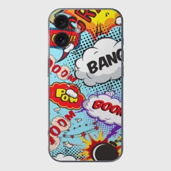 Чехол для iPhone 16 силиконовый с защитой камеры Звуки битвы в комиксах