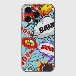 Чехол для iPhone 15 Pro силиконовый с защитой камеры Звуки битвы в комиксах