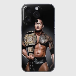 Чехол для iPhone 15 Pro Max силиконовый с защитой камеры Dwayne Johnson с поясом чемпиона