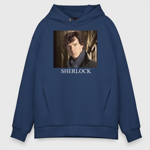 Мужское худи Oversize хлопок SHERLOCK 1, цвет темно-синий