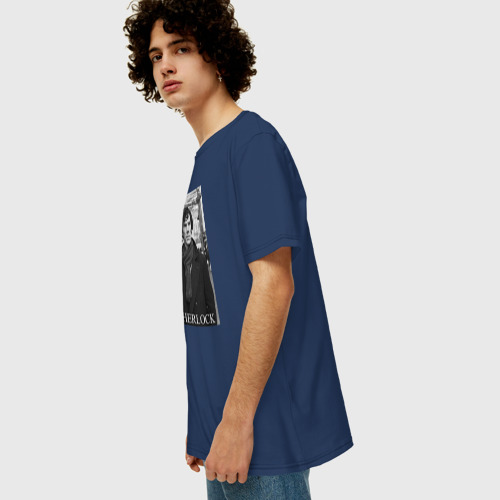 Мужская футболка хлопок Oversize с принтом SHERLOCK 2, вид сбоку #3
