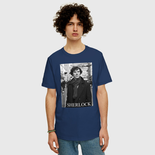 Мужская футболка хлопок Oversize с принтом SHERLOCK 2, фото на моделе #1