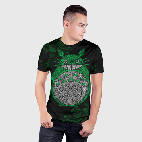 Мужская футболка 3D Slim Тоторо зеленый, цвет 3D печать - фото 3