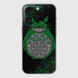 Чехол для iPhone 15 Pro Max силиконовый с защитой камеры Тоторо зеленый