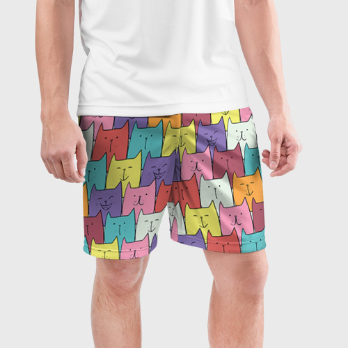 Мужские шорты спортивные Котики, цвет 3D печать - фото 3