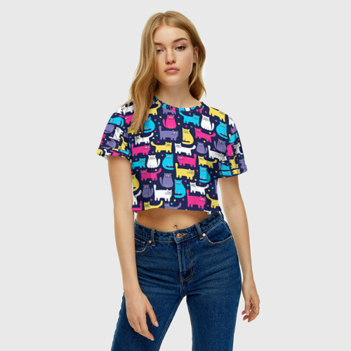 Женская футболка Crop-top 3D Котятки, цвет 3D печать - фото 3