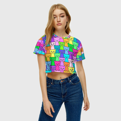 Женская футболка Crop-top 3D Котятушки, цвет 3D печать - фото 4