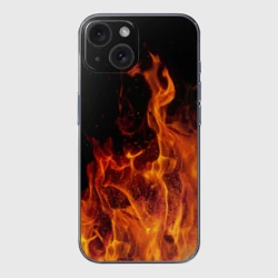Чехол для iPhone 15 силиконовый с защитой камеры Огонь - языки пламени