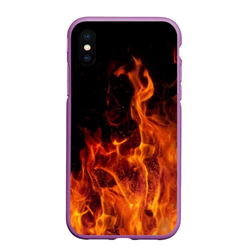 Чехол для iPhone XS Max матовый Огонь - языки пламени, цвет фиолетовый