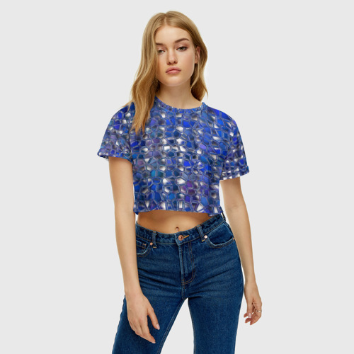 Женская футболка Crop-top 3D Синяя мозаика, цвет 3D печать - фото 3