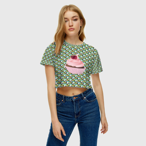 Женская футболка Crop-top 3D Кексик, цвет 3D печать - фото 3