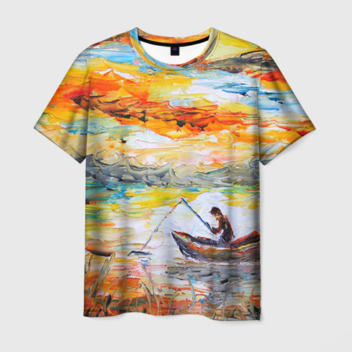 Мужская футболка 3D Рыбак на лодке, цвет 3D печать