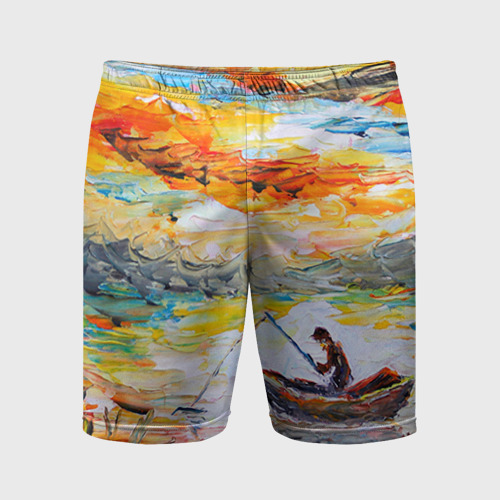 Мужские шорты спортивные Рыбак на лодке, цвет 3D печать