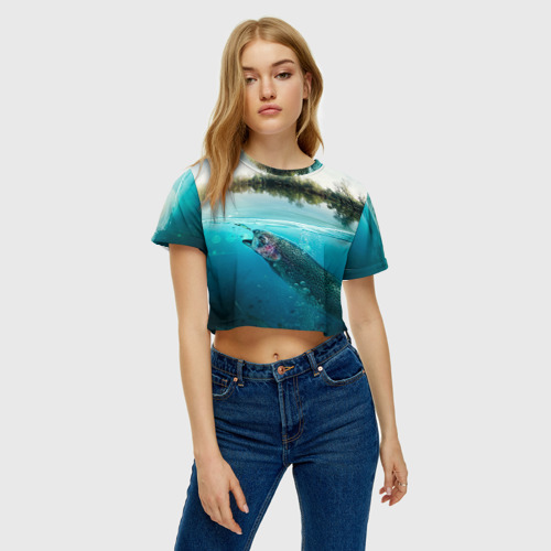 Женская футболка Crop-top 3D Рыбалка, цвет 3D печать - фото 3