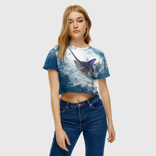 Женская футболка Crop-top 3D Рыбалка 1, цвет 3D печать - фото 3