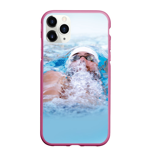 Чехол для iPhone 11 Pro Max матовый Michael Phelps, цвет малиновый