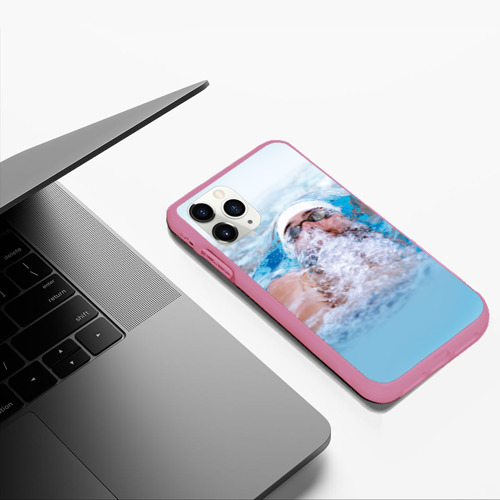 Чехол для iPhone 11 Pro Max матовый Michael Phelps, цвет малиновый - фото 5