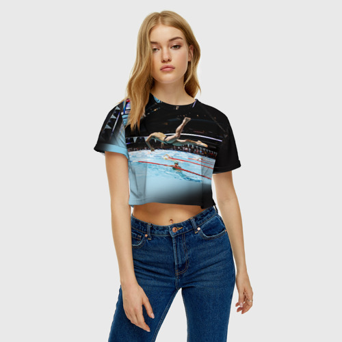 Женская футболка Crop-top 3D Пловец, цвет 3D печать - фото 4