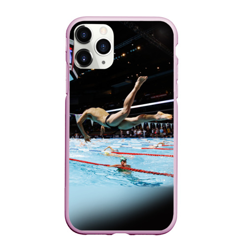 Чехол для iPhone 11 Pro Max матовый Пловец, цвет розовый
