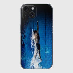 Чехол для iPhone 15 силиконовый с защитой камеры Пловец