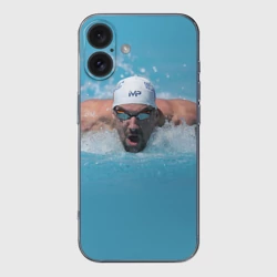 Чехол для iPhone 16 силиконовый с защитой камеры Michael Phelps
