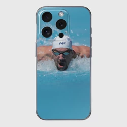 Чехол для iPhone 15 Pro Max силиконовый с защитой камеры Michael Phelps