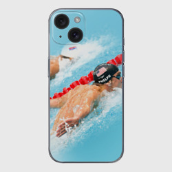 Чехол для iPhone 15 силиконовый с защитой камеры Michael Phelps