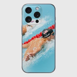 Чехол для iPhone 15 Pro Max силиконовый с защитой камеры Michael Phelps