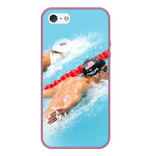 Чехол для iPhone 5/5S матовый Michael Phelps, цвет розовый