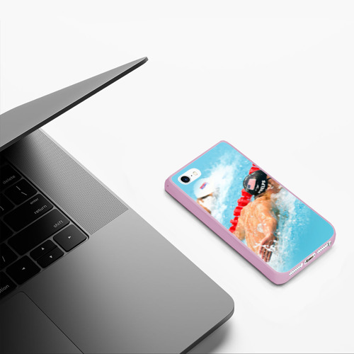 Чехол для iPhone 5/5S матовый Michael Phelps, цвет розовый - фото 5