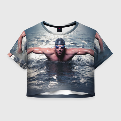 Женская футболка Crop-top 3D Пловец, цвет 3D печать