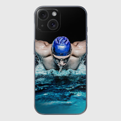 Чехол для iPhone 15 силиконовый с защитой камеры Пловец